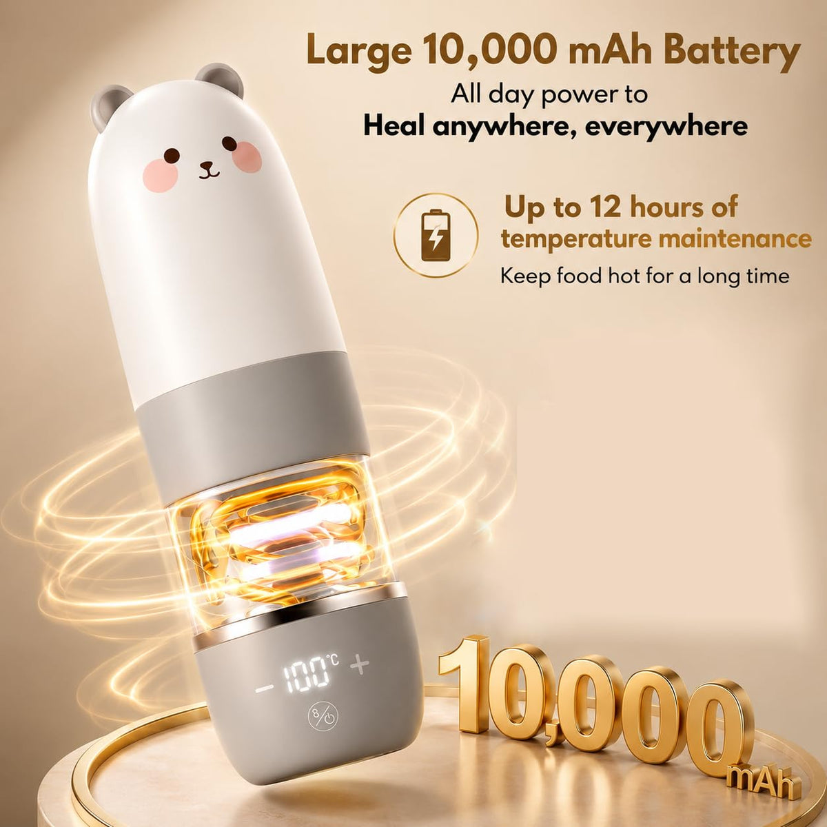 Docoss 2 in 1 -Rechargeable Portable Electric Kettle 500ml for Travel, Milk warmer For Babies,Kettle for Hot Water & Milk From 34°c to 100°c Water Heater,10000 mAh Battery with Temperature control