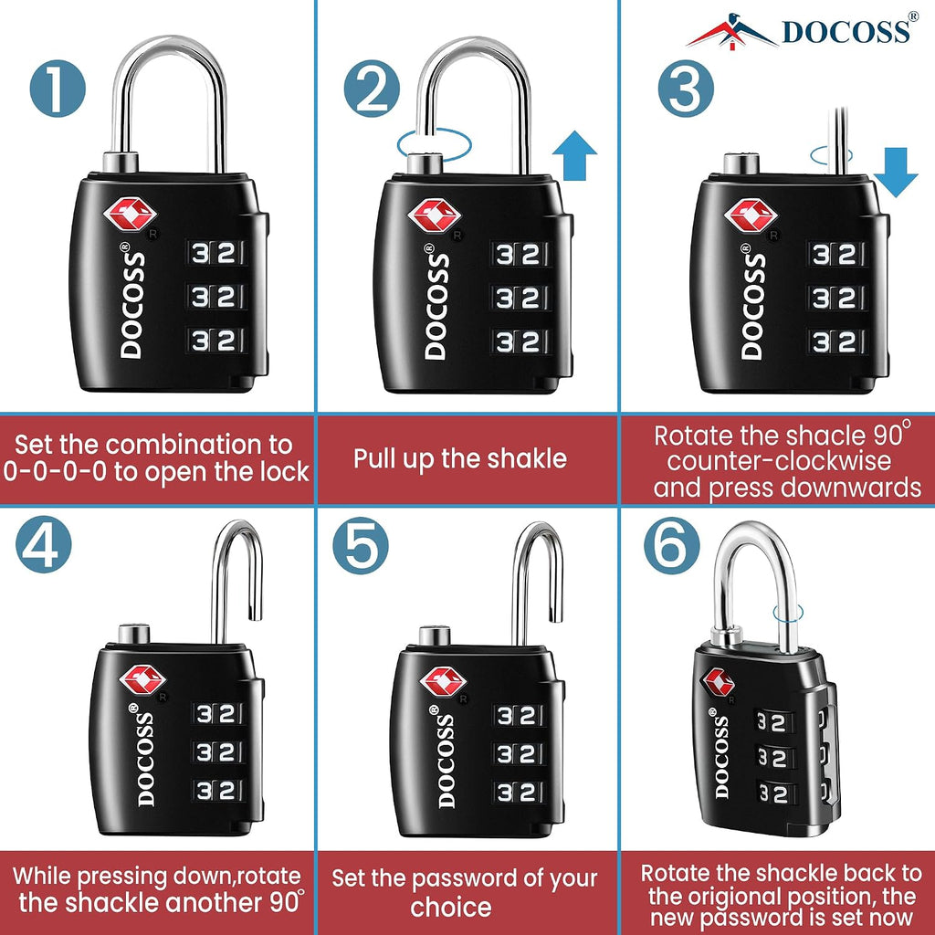 DOCOSS-Set of 2-202 TSA Approved Locks for Luggage, Number Lock for Bag,Small TSA Locks for Luggage Combination Password Lock for Travel