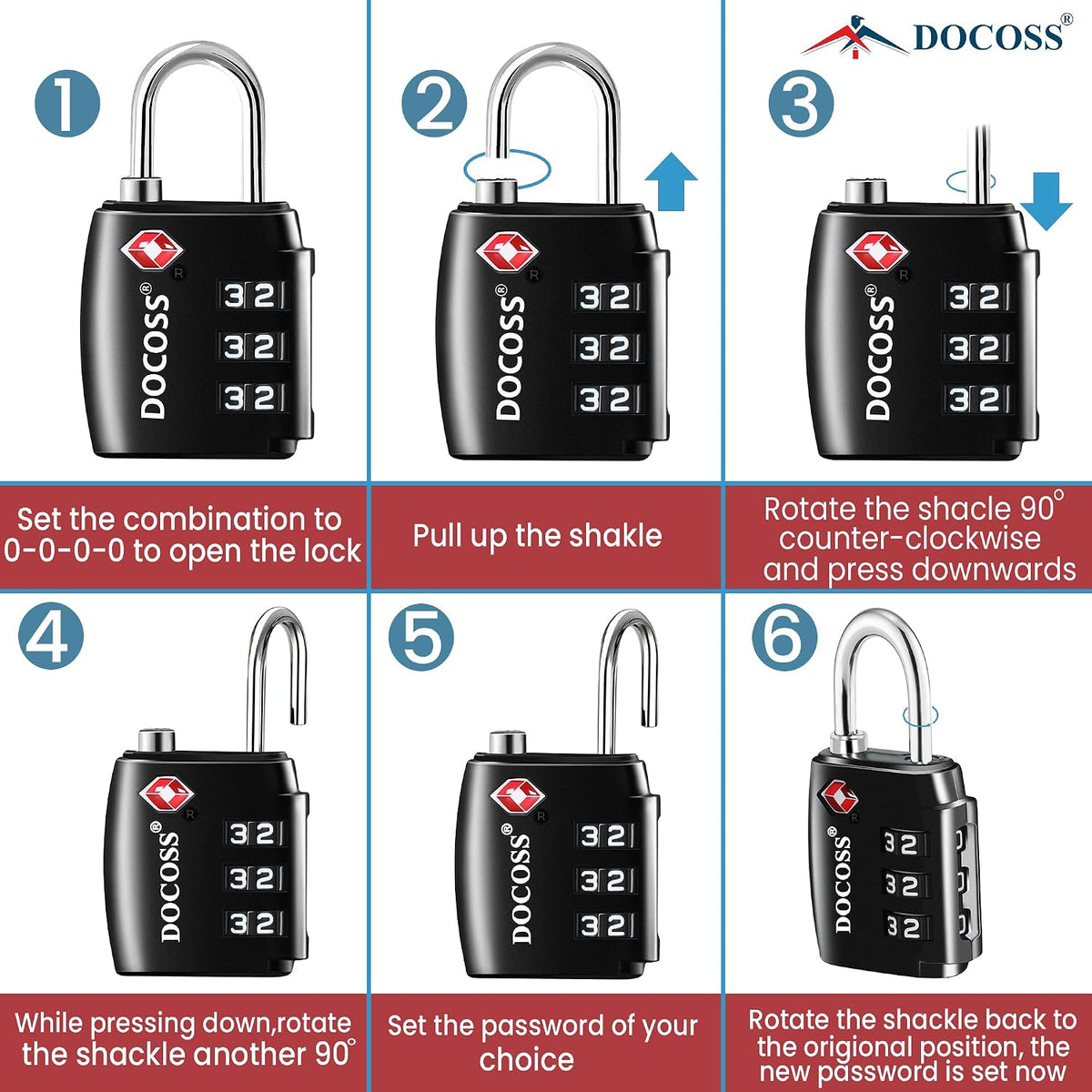 DOCOSS-Set of 2-202 TSA Approved Locks for Luggage, Number Lock for Bag,Small TSA Locks for Luggage Combination Password Lock for Travel