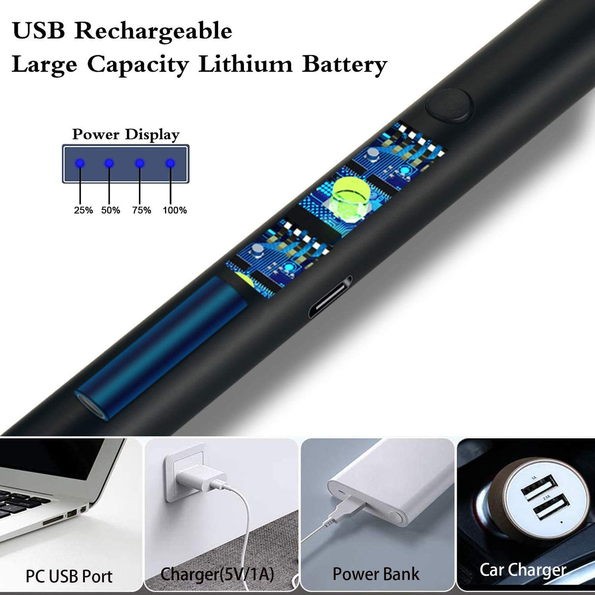 DOCOSS - Rechargeable Electric Gas Lighter Kitchen Lighter Chargeable USB Arc for Candle Flexible Neck for Gas,diyas,agarbatti,Candle (Black)