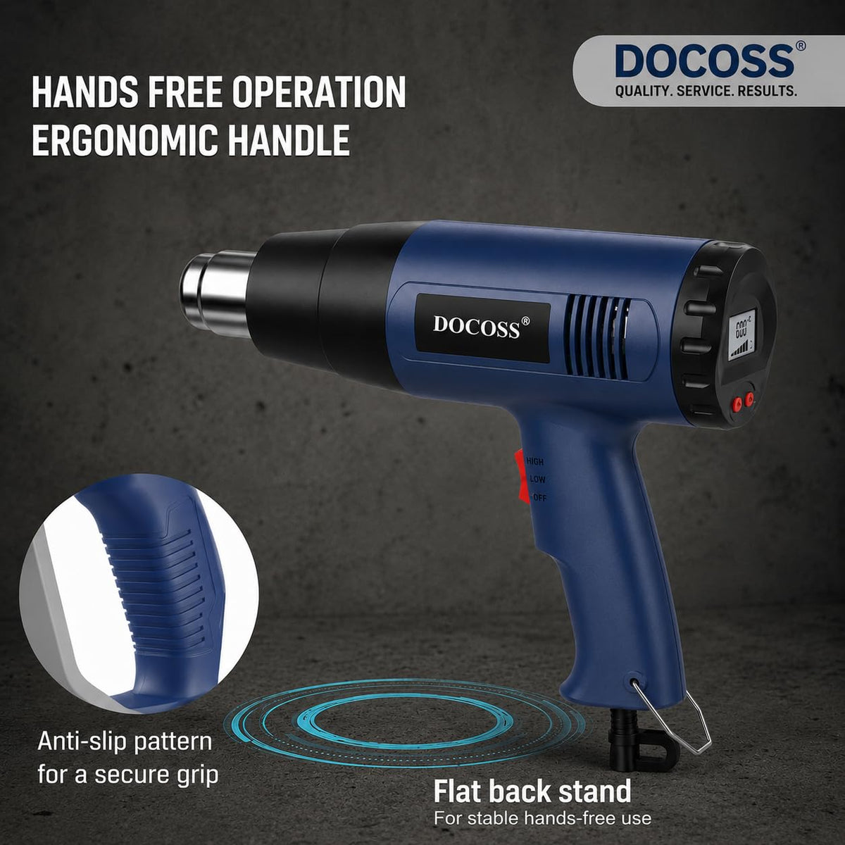 DOCOSS Heat Gun Machine 2000W with Digital LCD Display, Hot Air Gun Machine 60°C-600°C With Temperature Control, Heat Gun for Shrink Wrapping & Packing, Heat Blower Gun with Copper Motor