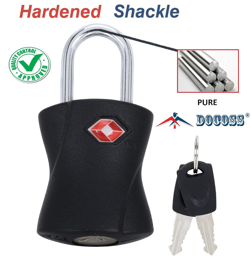 DOCOSS Metal Lock TSA Approved with Keys International Lock for Bag Luggage Travelling Locks Padlock, Metallic (Black) - Pack of 2