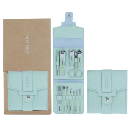 DOCOSS Manicure Kit For Women,Nail Cutter Kit For Women/Girls With Leather Pouch For Manicure Pedicure kit with Acne needle,Nail Cllippers & Tools (Mint Green)