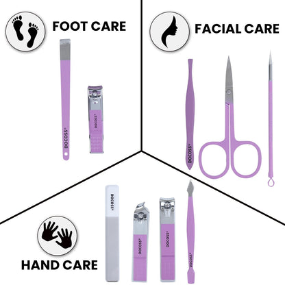 DOCOSS Manicure Kit For Women,Nail Cutter Kit For Women/Girls With Leather Pouch for Manicure Pedicure kit with Acne needle,Nail Cllippers And Tools (Purple Lilac)