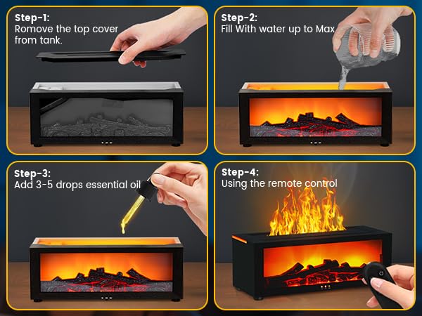 Docoss Charcoal Aroma Diffuser for Home Electric with 7 Colors, Aromatherapy Essential Oil Fragrance Diffuser & Fireplace Flame Diffuser with Remote for Home, Bedroom