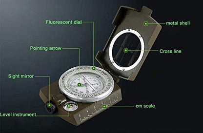 DOCOSS(DEVICE OF C)-High Accuracy Metal Waterproof Military Compass For Directions Geology Lensatic Prismatic Army Green Camouflage Matte Navigator Compass