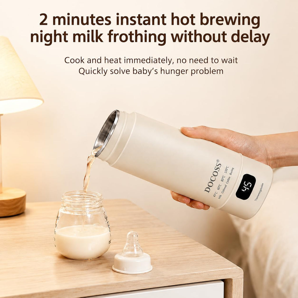 DOCOSS Portable Electric Kettle 400ml | Small Electric Water Bottle with Variable Temperature Control,Digital Display,Stainless Steel| Multipurpose Hot Water Travel Kettle/Baby Milk Warmer