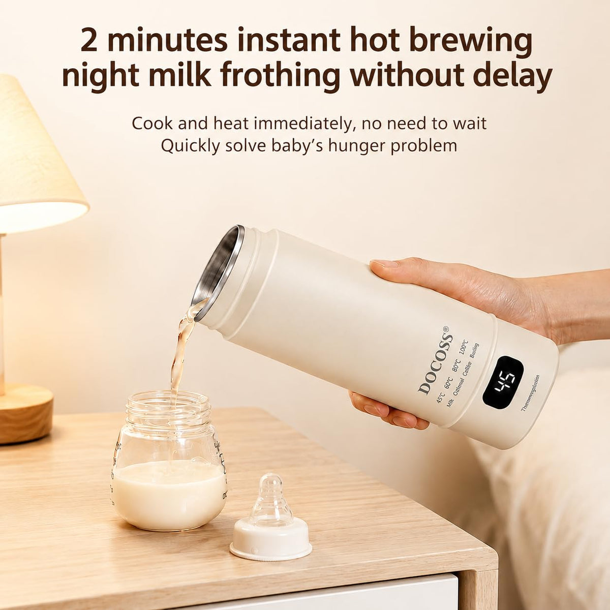 DOCOSS Portable Electric Kettle 400ml | Small Electric Water Bottle with Variable Temperature Control,Digital Display,Stainless Steel| Multipurpose Hot Water Travel Kettle/Baby Milk Warmer