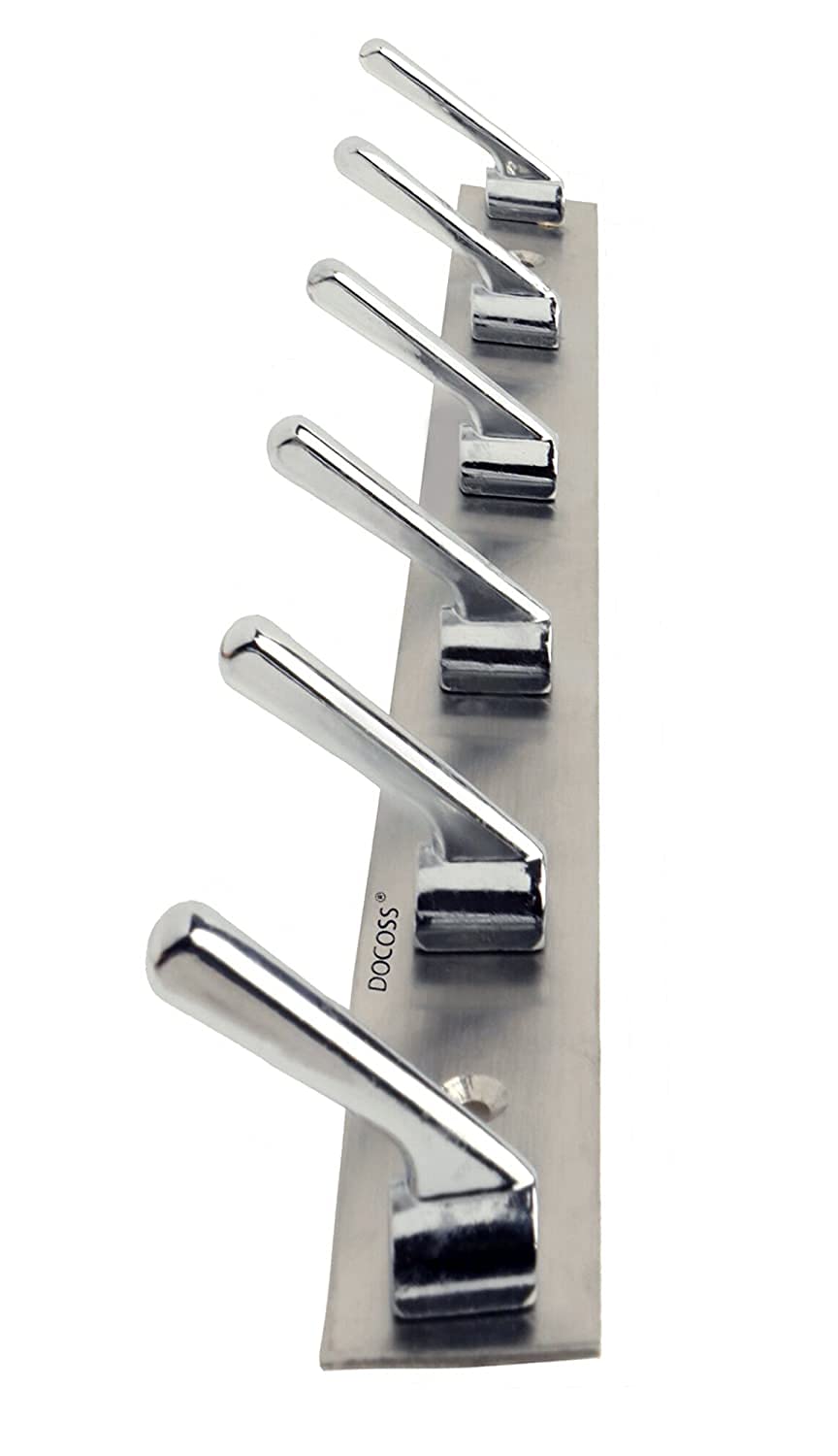 DOCOSS ® -DELUXE 6 Pin Bathroom Cloth Hanger Robe Wall Hooks Rail For Hanging Keys,Clothes,Towel Steel Hook