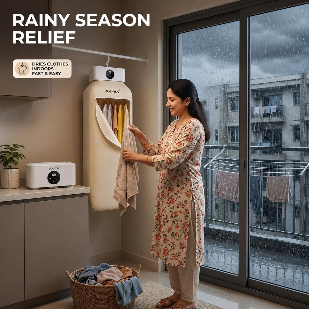 DOCOSS Hangable & Foldable Clothes Dryer Machine, Portable Electric Cloth Dryer/Warmer for Clothes, Monsoon Clothes Dryers with PTC Heating, Intelligent Timer