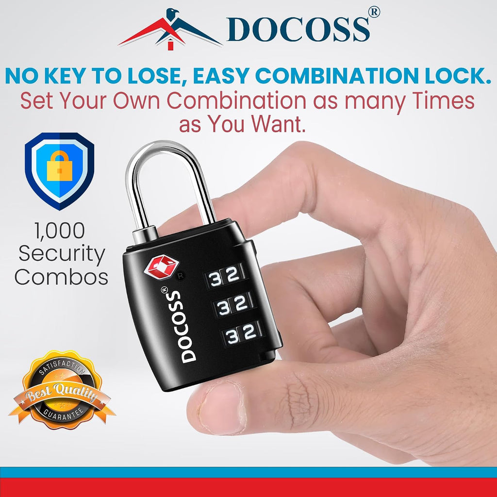 DOCOSS-Set of 2-202 TSA Approved Locks for Luggage, Number Lock for Bag,Small TSA Locks for Luggage Combination Password Lock for Travel