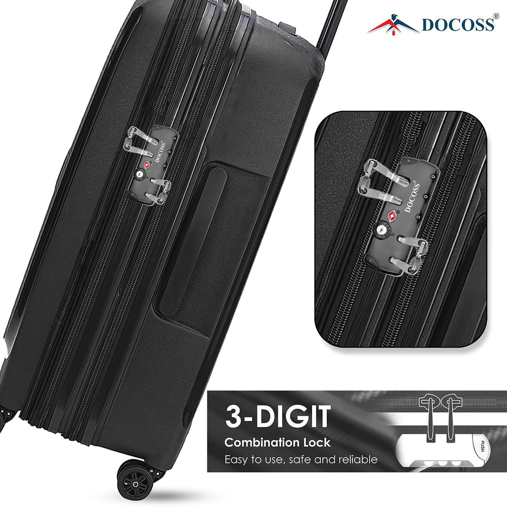DOCOSS -TSA Locks for Luggage,Suitcase Trolley Bag Lock,4 Chain Zippers Locks,Number Lock for Bag,Combination Lock for Travel (Black)