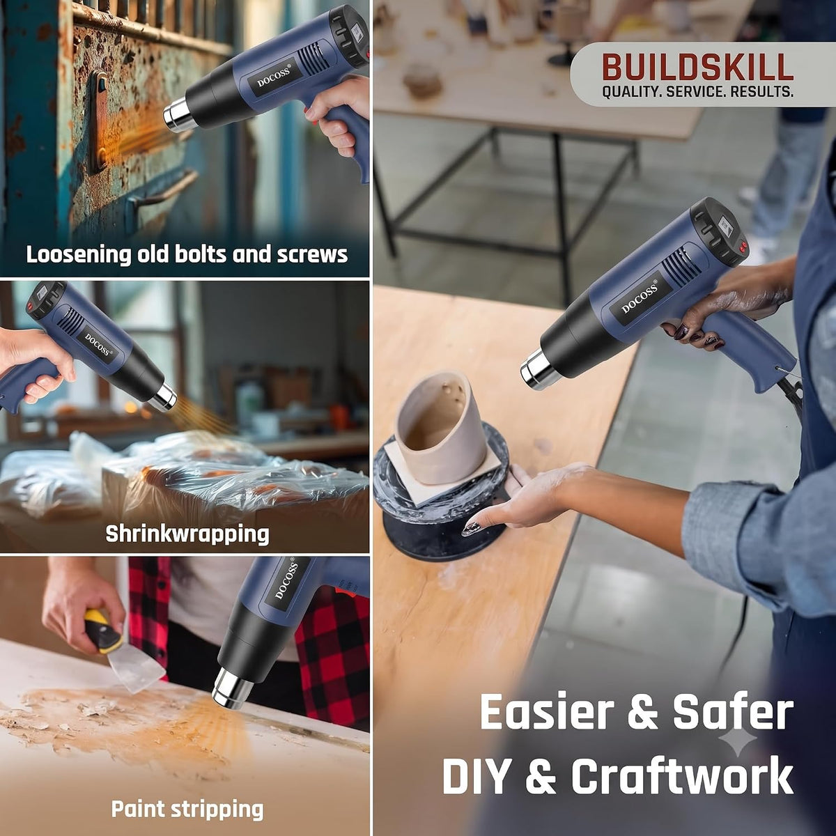 DOCOSS Heat Gun Machine 2000W with Digital LCD Display, Hot Air Gun Machine 60°C-600°C With Temperature Control, Heat Gun for Shrink Wrapping & Packing, Heat Blower Gun with Copper Motor