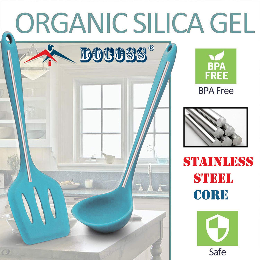 DOCOSS Pack of 10 Non Stick Spatula Set/Cooking Spoon Set/Silicone Spatulas for Cooking/Stainless Steel Core nonstick Spatula Set for Kitchen & Baking