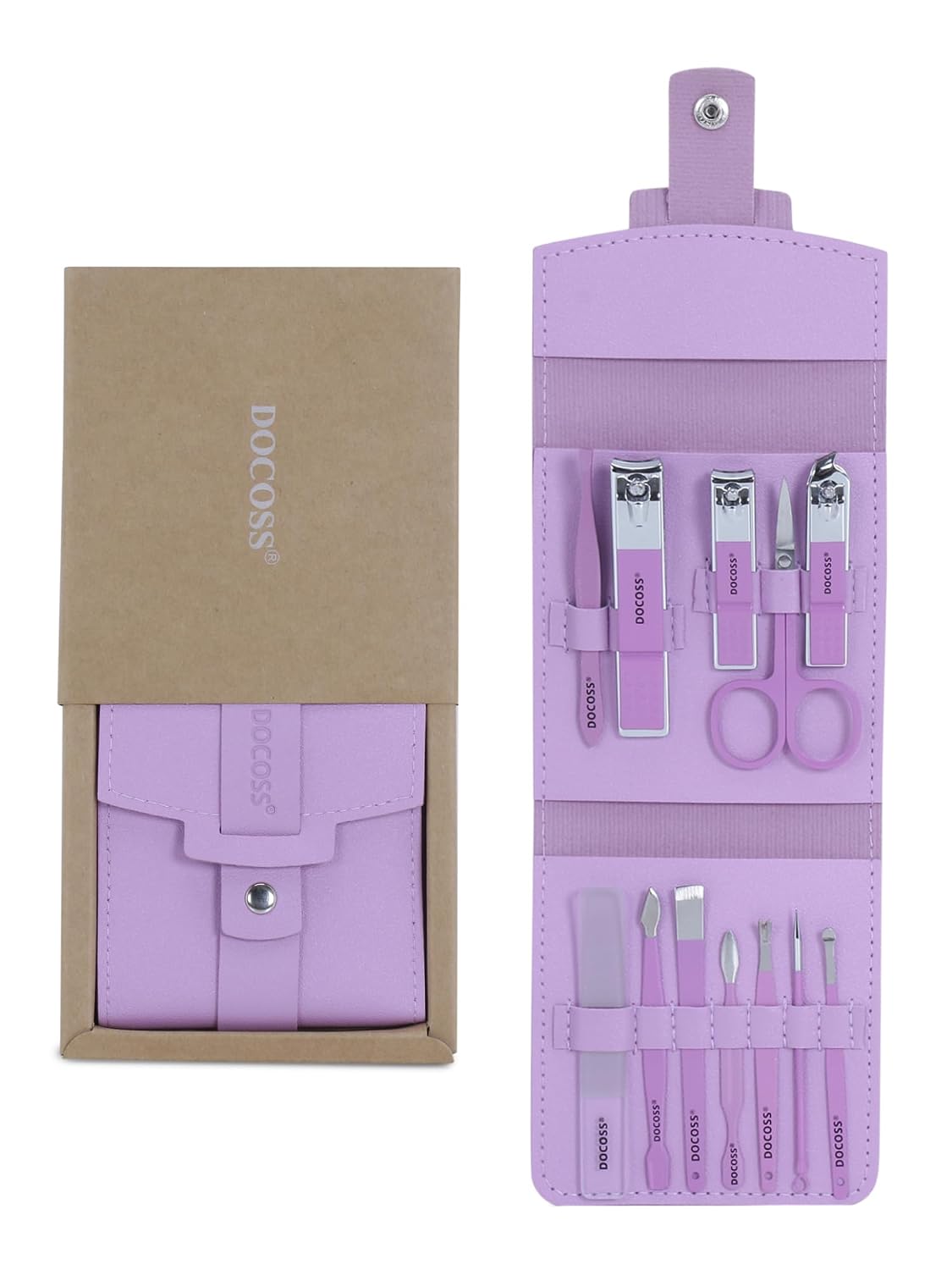 DOCOSS Manicure Kit For Women,Nail Cutter Kit For Women/Girls With Leather Pouch for Manicure Pedicure kit with Acne needle,Nail Cllippers And Tools (Purple Lilac