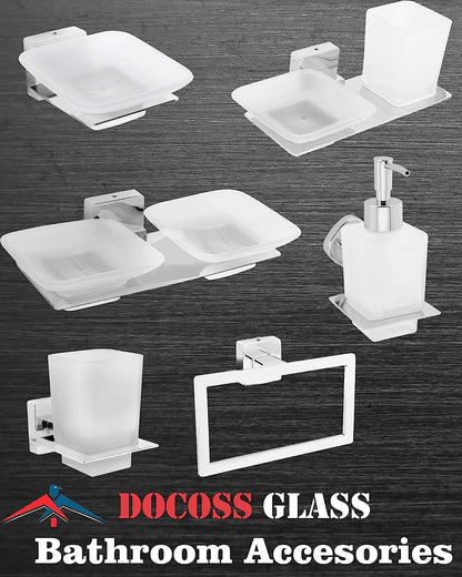 DOCOSS- Stainless Steel Glass Soap Holder for bathroom Anti Rust Soap Stand For Bathroom Wall Steel Soap Tray Soap Dish Bathroom Accessories (Silver)