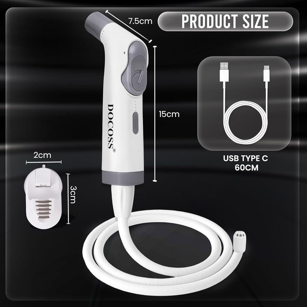 Docoss Electric Portable Jet Spray Bidet for Toilet for International Travel – Rechargeable Portable Bidet Spray with 2 Modes(White)