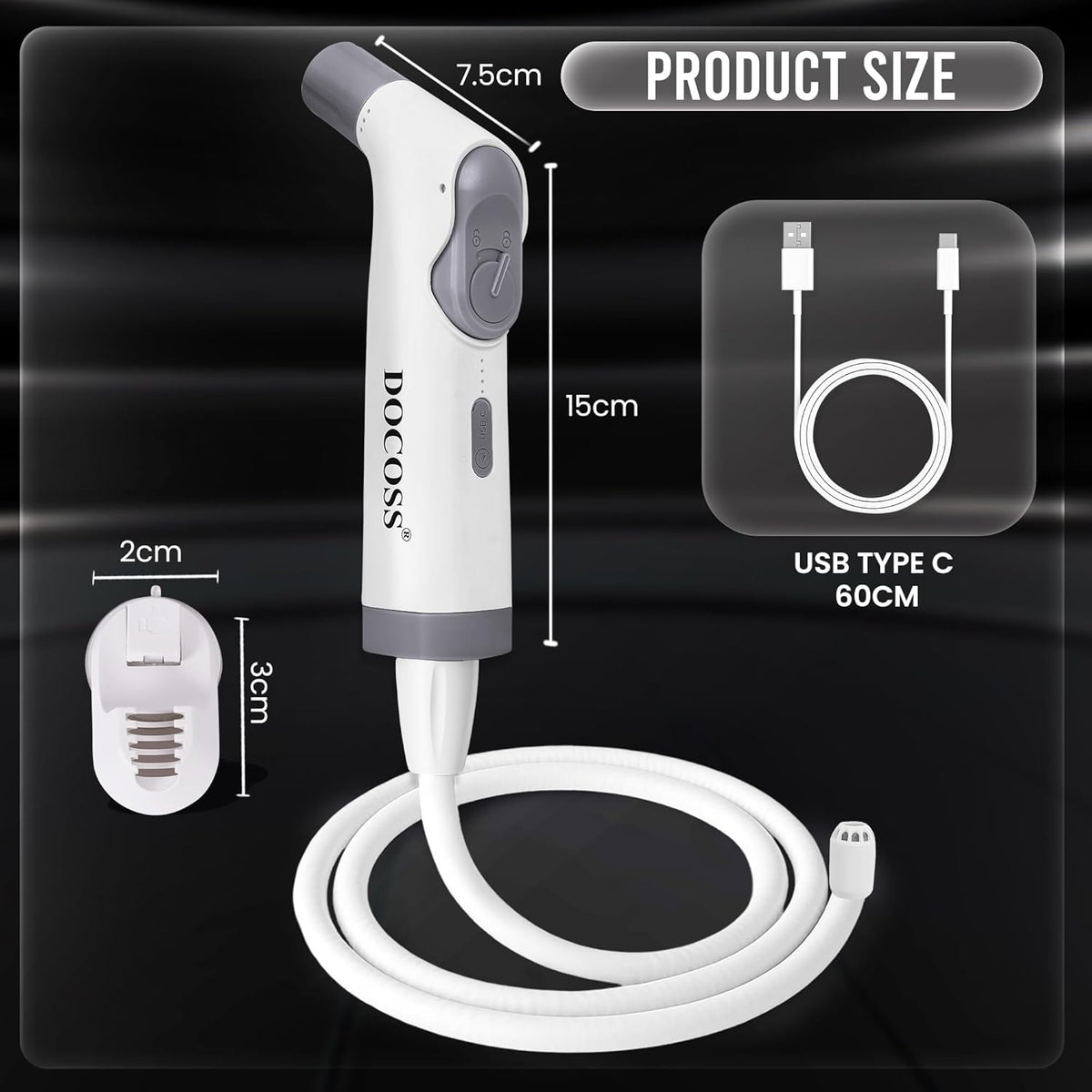 Docoss Electric Portable Jet Spray Bidet for Toilet for International Travel – Rechargeable Portable Bidet Spray with 2 Modes(White)