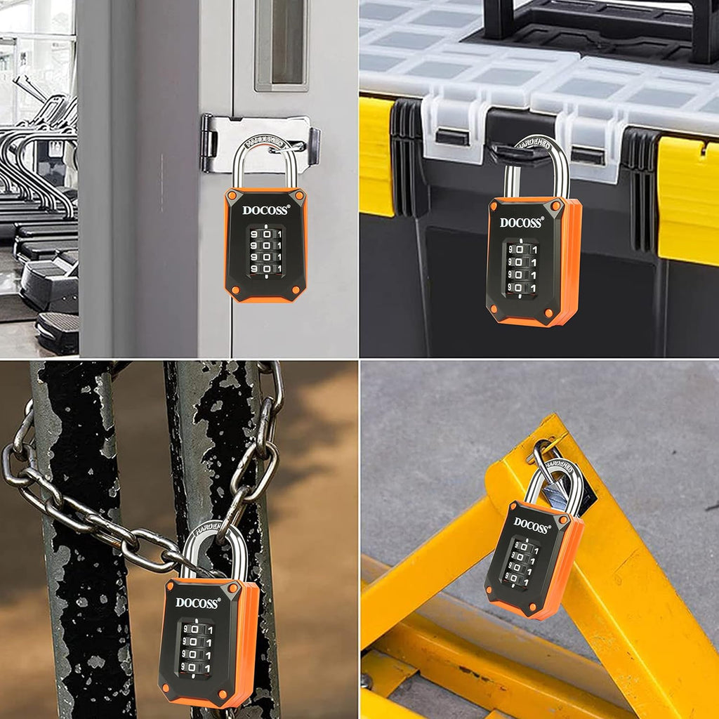 DOCOSS Zinc Strong Number Lock for Door/Combination Padlock, Gate, Gym Locker - Orange Black