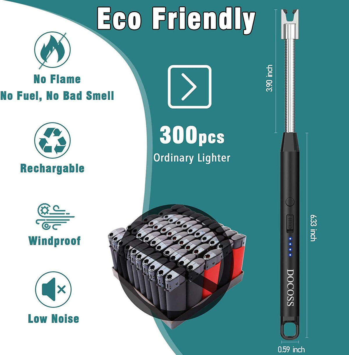 DOCOSS - Rechargeable Electric Gas Lighter Kitchen Lighter Chargeable USB Arc for Candle Flexible Neck for Gas,diyas,agarbatti,Candle (Black)