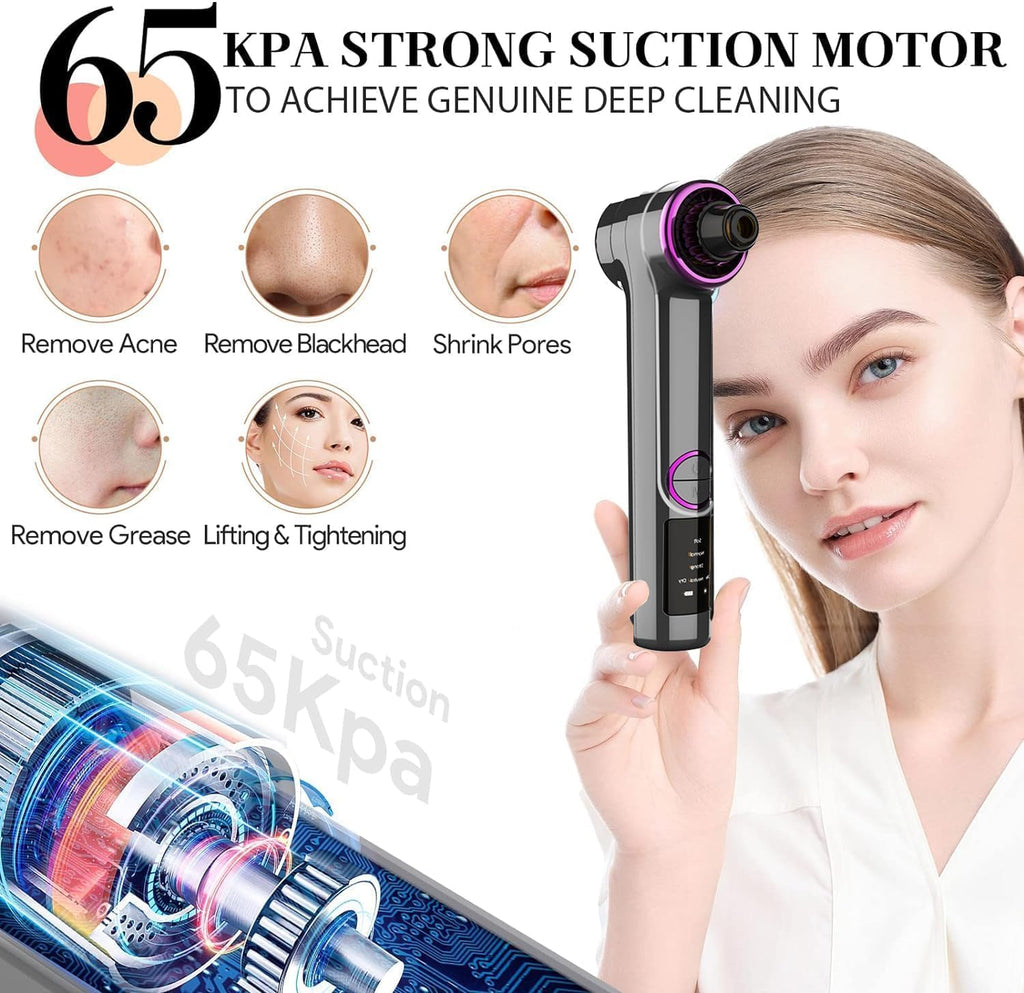Docoss Ultrasonic Black head Remover Tool with Heating Mode -Rechargeable White heads & Blackhead Removal Machine for Nose with 5 Suction Levels and Probes, 2 in 1 Pore Cleaner for Brighter Face