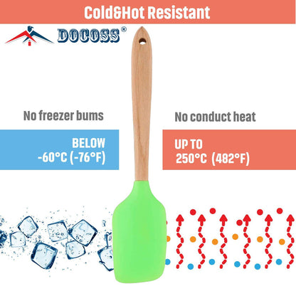 DOCOSS- Pack of 2-Wooden Spatula For Non Stick Pan /Silicone Spatula For Kitchen With Non Stick Spatula Set,Heat Resistant Silicon Spatulas For Cooking /Spatula For Cake /Dosa Spatula ,Baking Accessories