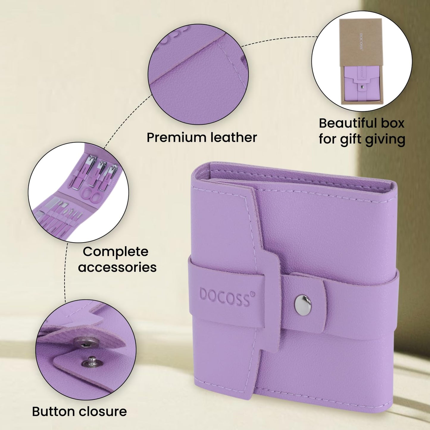 DOCOSS Manicure Kit For Women,Nail Cutter Kit For Women/Girls With Leather Pouch for Manicure Pedicure kit with Acne needle,Nail Cllippers And Tools (Purple Lilac)