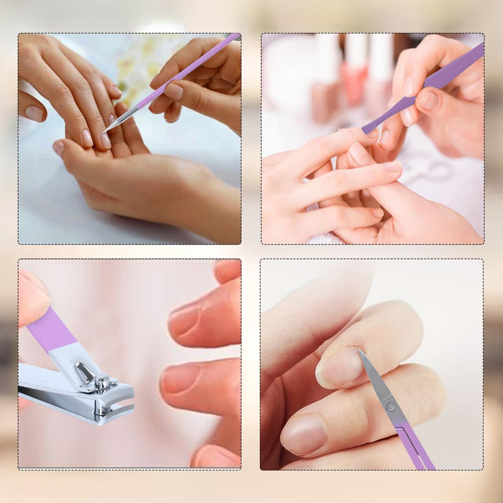 DOCOSS Manicure Kit For Women,Nail Cutter Kit For Women/Girls With Leather Pouch for Manicure Pedicure kit with Acne needle,Nail Cllippers And Tools (Purple Lilac)