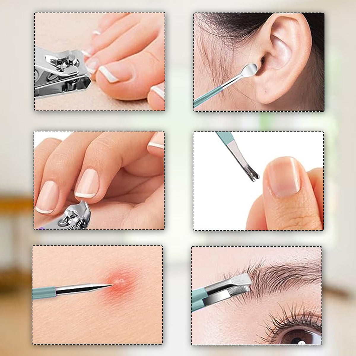DOCOSS Manicure Kit For Women,Nail Cutter Kit For Women/Girls With Leather Pouch For Manicure Pedicure kit with Acne needle,Nail Cllippers & Tools (Mint Green)