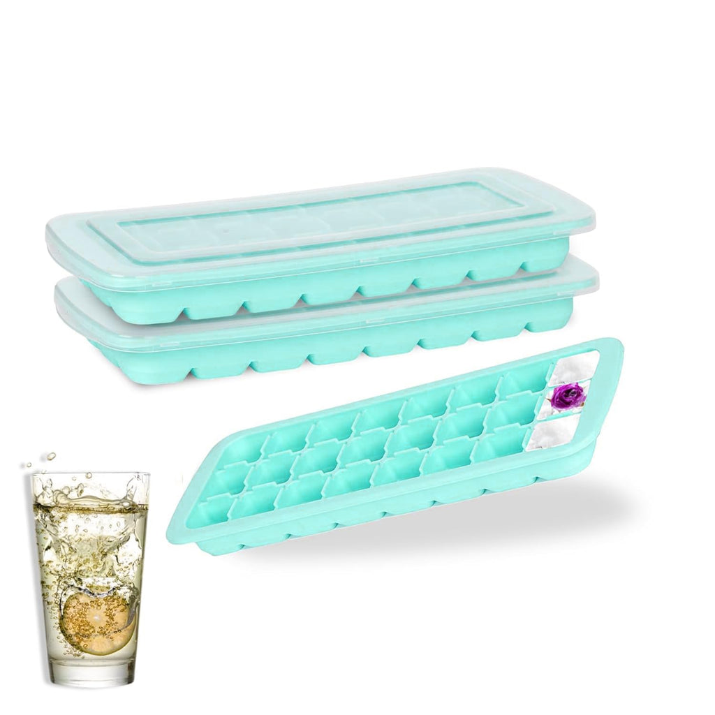 DOCOSS -Big Premium Silicon Ice Cube Maker Trays for Freezer,Food Grade Silicone Ice Cube Tray Box Mould with Lids, Perfect Fridge Thin Ice Tray (Blue)(1 pc)