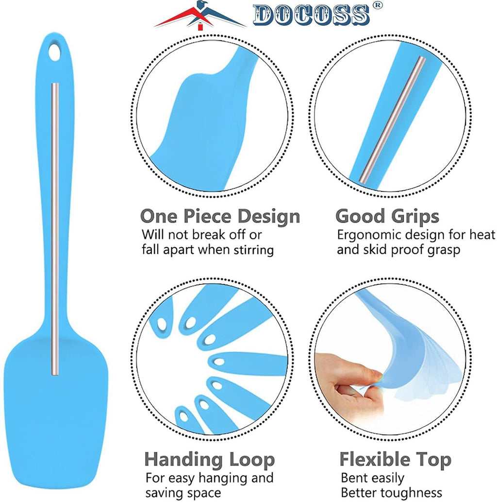 DOCOSS Silicone and Stainless Steel Core Nonstick Spatula Cooking Set for for Kitchen & Baking, Set of 6 - (Light Blue)