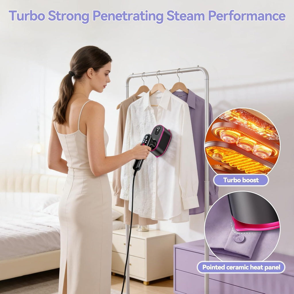 Docoss 2-in 1 Handheld Garment Steamer For Clothes, 1300 Watts Mini Steam Iron For Travel, Vertical & Horizontal with LCD Display|10s Fast Heating|180ML Water Tank Portable Travelling Steam Iron