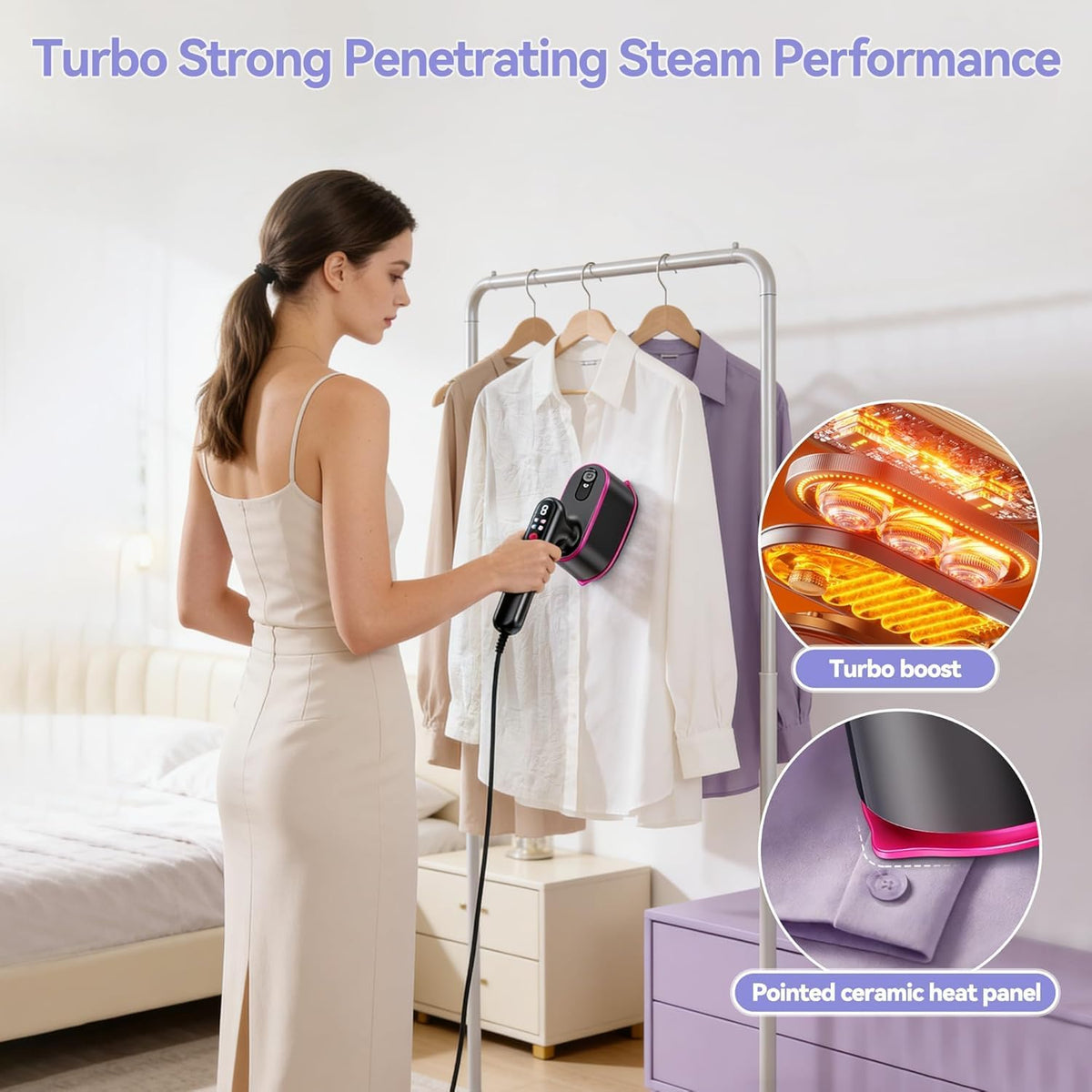 Docoss 2-in 1 Handheld Garment Steamer For Clothes, 1300 Watts Mini Steam Iron For Travel, Vertical & Horizontal with LCD Display|10s Fast Heating|180ML Water Tank Portable Travelling Steam Iron