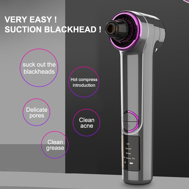 Docoss Ultrasonic Black head Remover Tool with Heating Mode -Rechargeable White heads & Blackhead Removal Machine for Nose with 5 Suction Levels and Probes, 2 in 1 Pore Cleaner for Brighter Face