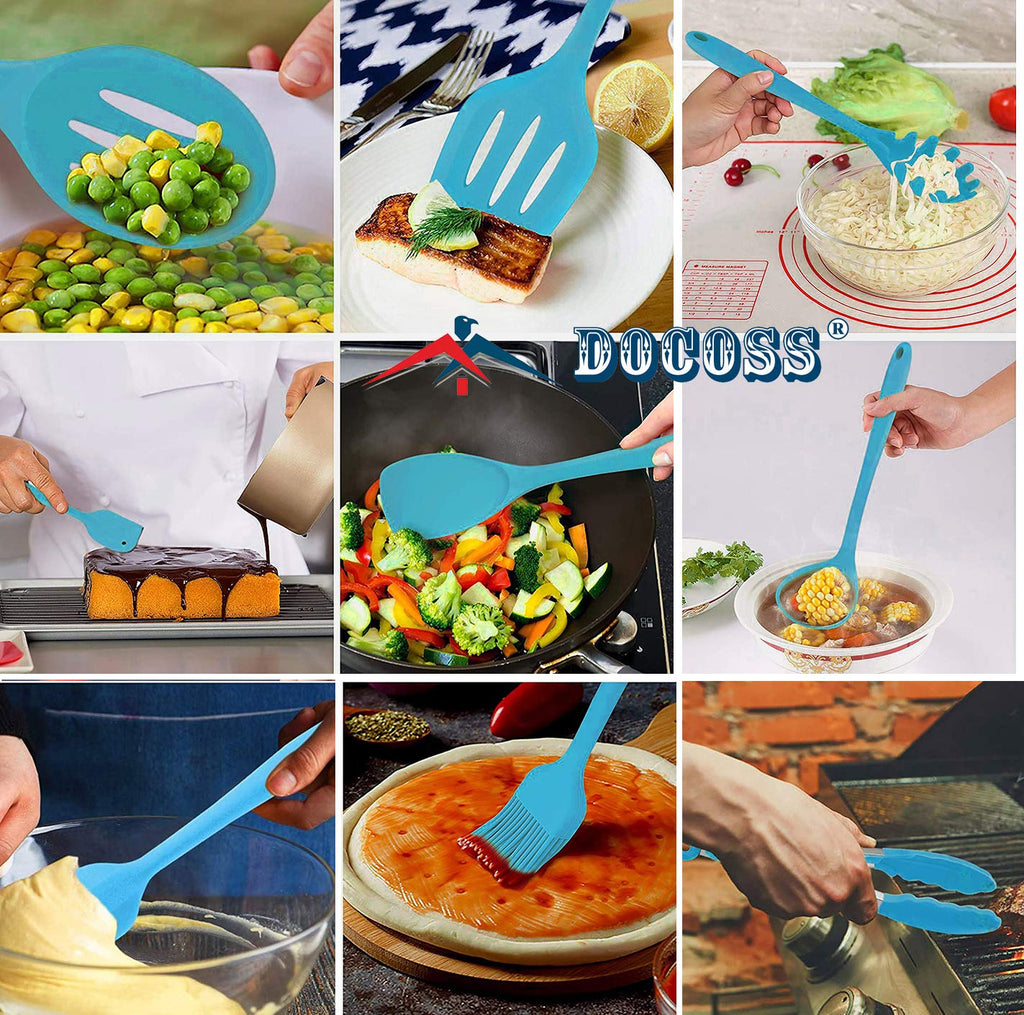 DOCOSS Pack of 10 Non Stick Spatula Set/Cooking Spoon Set/Silicone Spatulas for Cooking/Stainless Steel Core nonstick Spatula Set for Kitchen & Baking