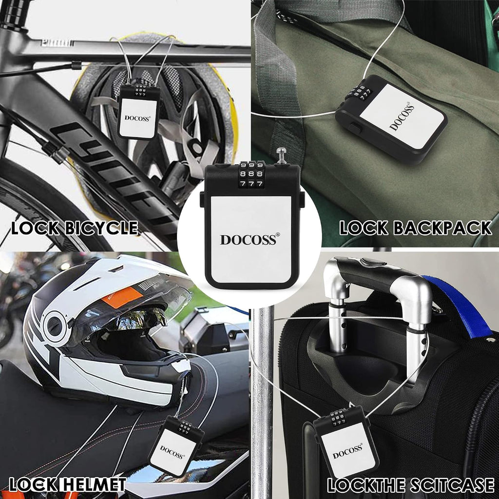DOCOSS Extendable Cable Password Number Lock for Bike Helmet,Bag,Luggage Locks,Pack of 1, Black