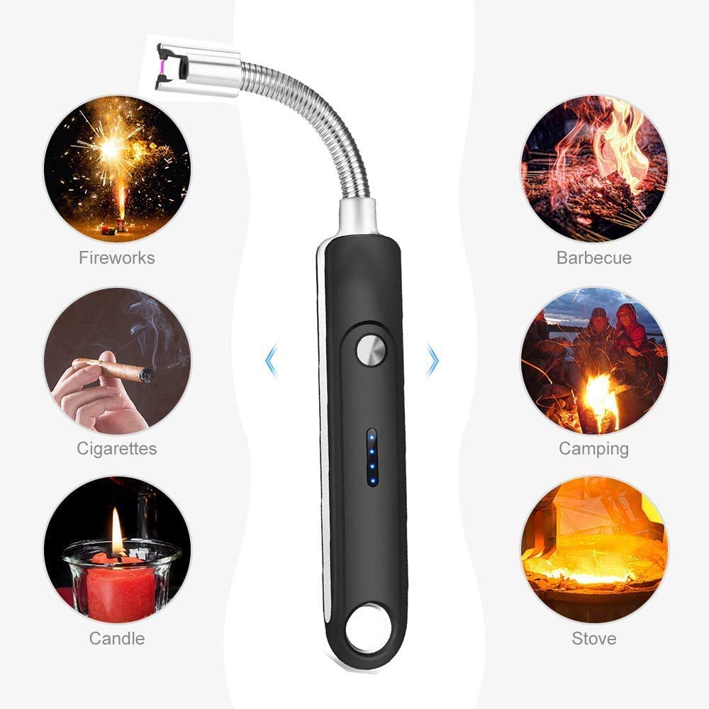 DOCOSS - Rechargeable Electric Gas Lighter Kitchen Lighter 280 mAh High battery Capacity Chargeable USB Arc Long Lighter for Candle Flexible Lighter Neck for Gas,diyas,agarbatti,Candle (Black)