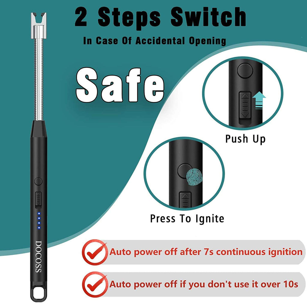 DOCOSS - Rechargeable Electric Gas Lighter Kitchen Lighter Chargeable USB Arc for Candle Flexible Neck for Gas,diyas,agarbatti,Candle (Black)