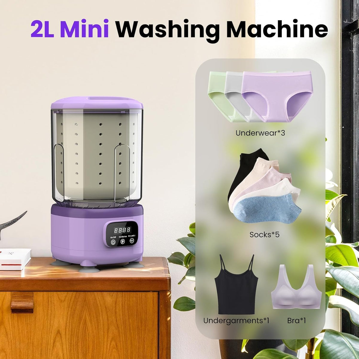 DOCOSS Rechargeable Mini Washing Machine, 2L Small Portable Washing Machine with Spin Dryer, Automatic Washing Machine for Baby Clothes, Underwear, Socks
