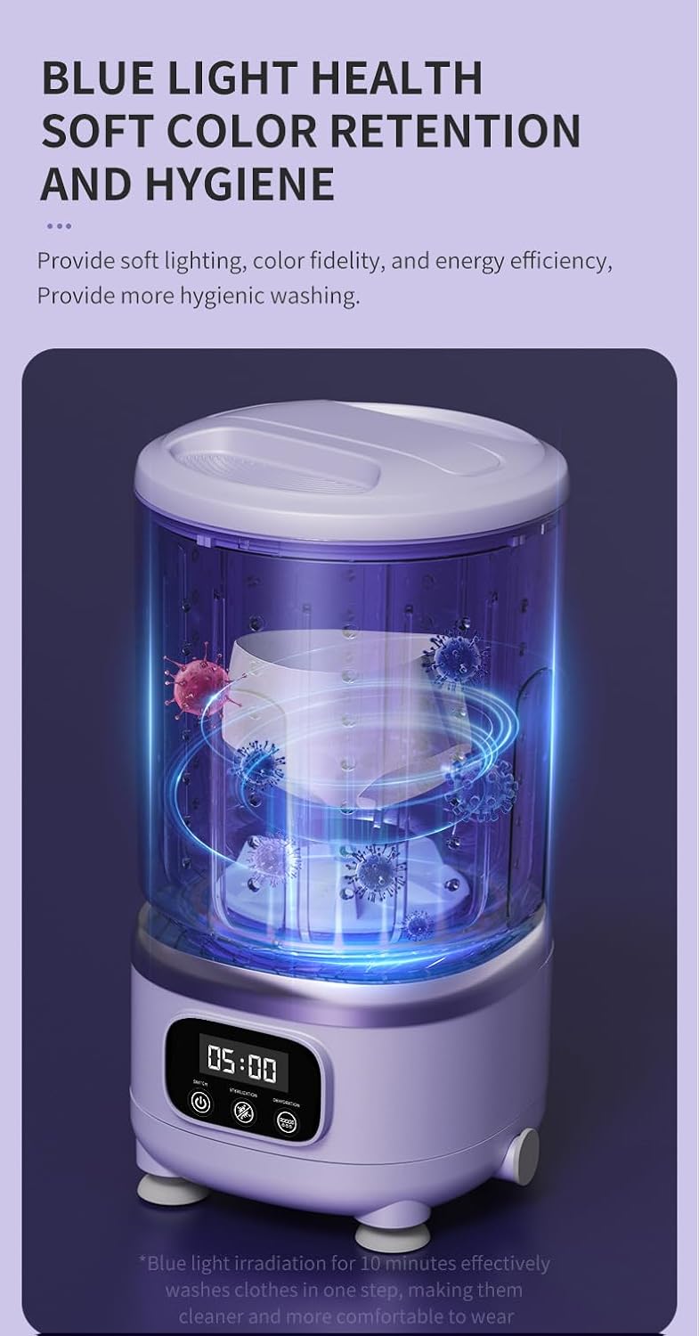 DOCOSS Rechargeable Mini Washing Machine, 2L Small Portable Washing Machine with Spin Dryer, Automatic Washing Machine for Baby Clothes, Underwear, Socks