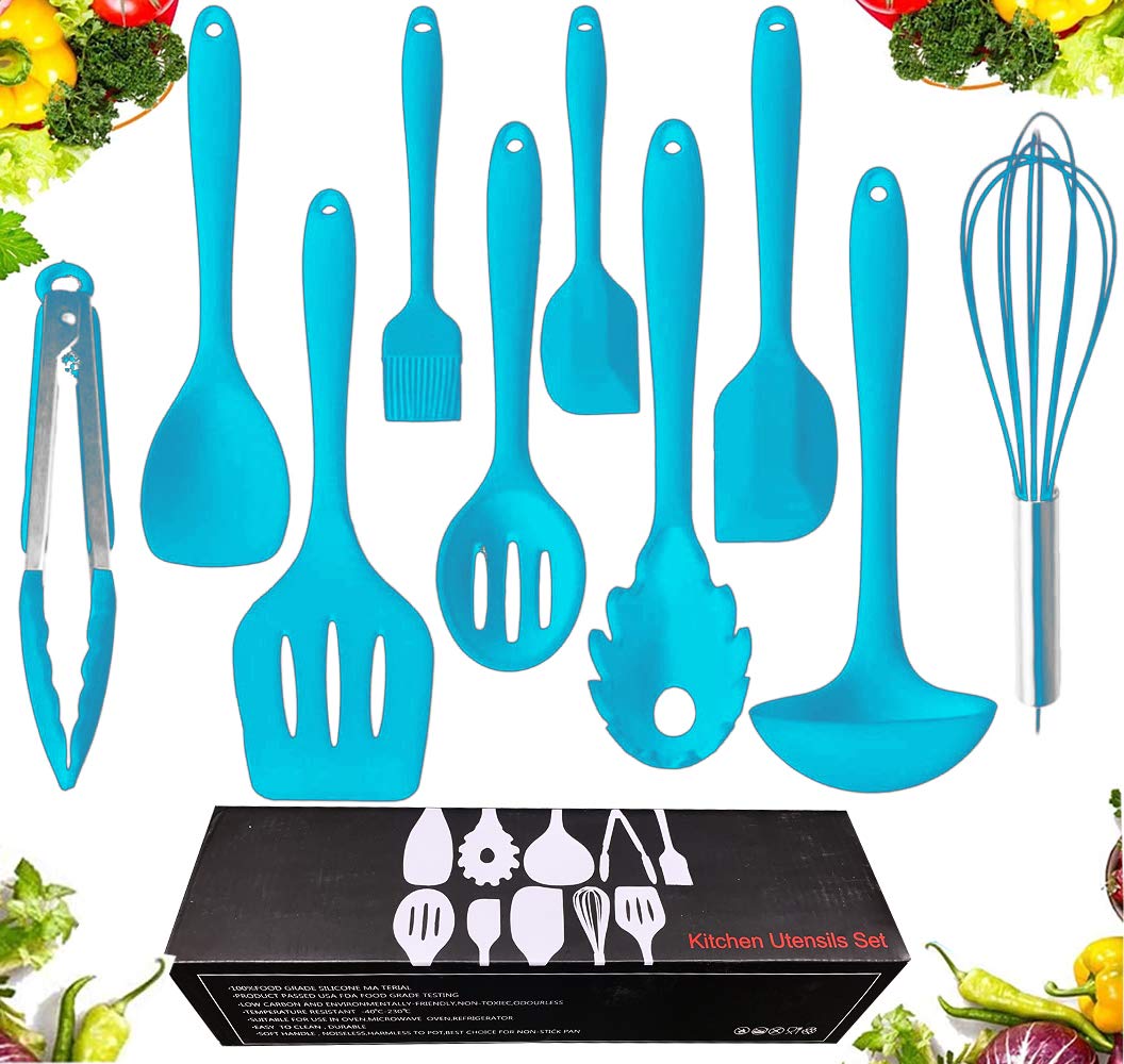 DOCOSS Pack of 10 Non Stick Spatula Set/Cooking Spoon Set/Silicone Spatulas for Cooking/Stainless Steel Core nonstick Spatula Set for Kitchen & Baking