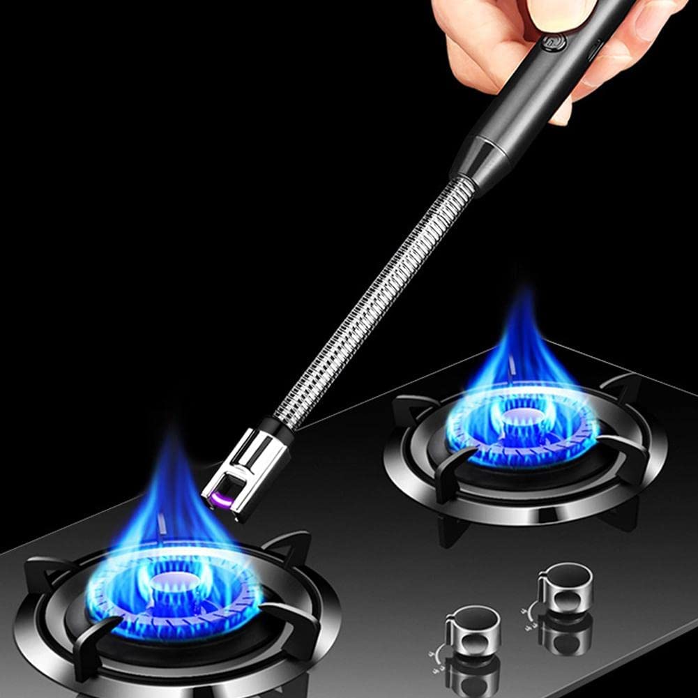 DOCOSS - Rechargeable Electric Gas Lighter Kitchen Lighter Chargeable USB Arc for Candle Flexible Neck for Gas,diyas,agarbatti,Candle (Black)