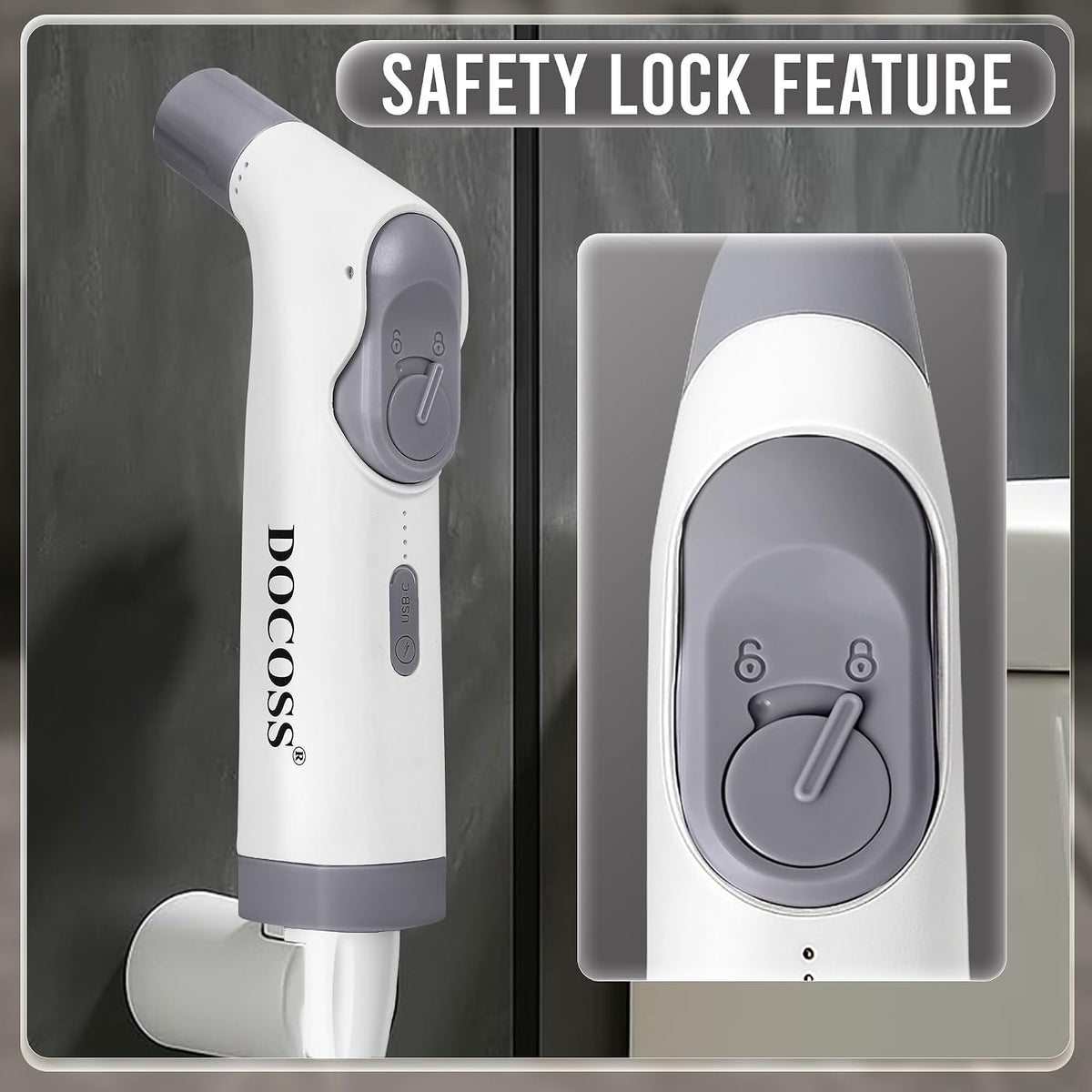 Docoss Electric Portable Jet Spray Bidet for Toilet for International Travel with 2.3L Water Tank – Rechargeable Portable Bidet Spray with 2 Modes(White)
