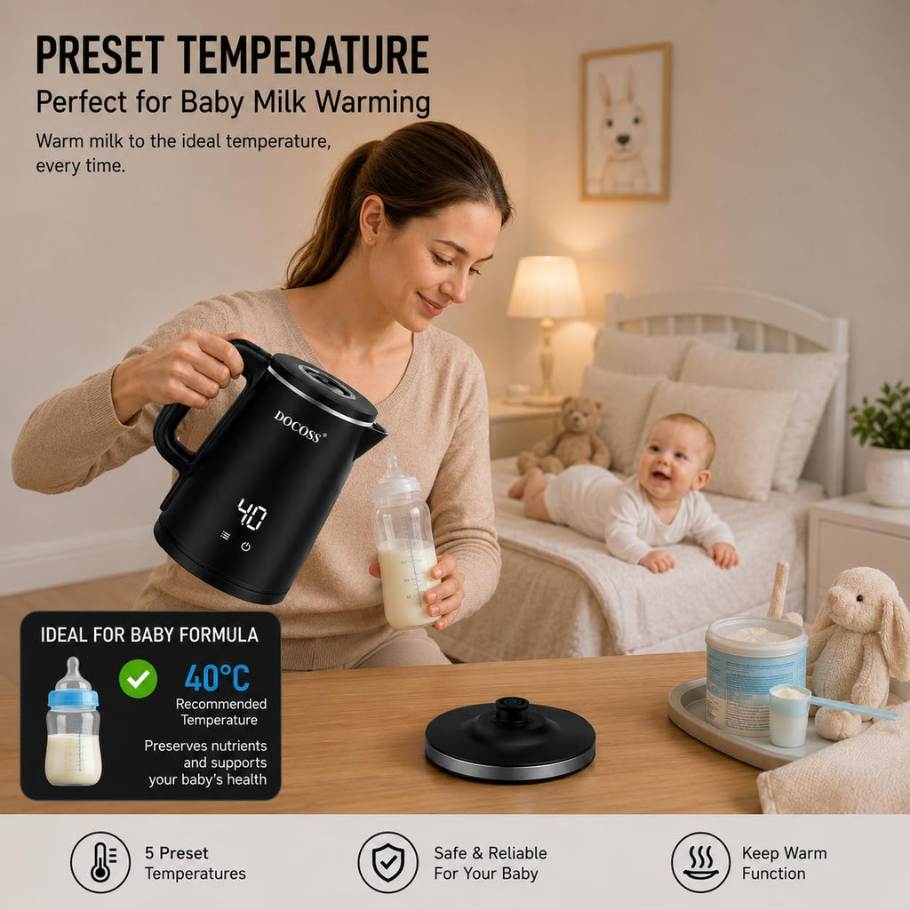DOCOSS Electric Kettle for Hot Water, 1.8L Multipurpose Kettle with 5 Preset Modes & Digital Touch Display, 1800W Hot water Kettle with Auto Shutoff and 360° Swivel Base