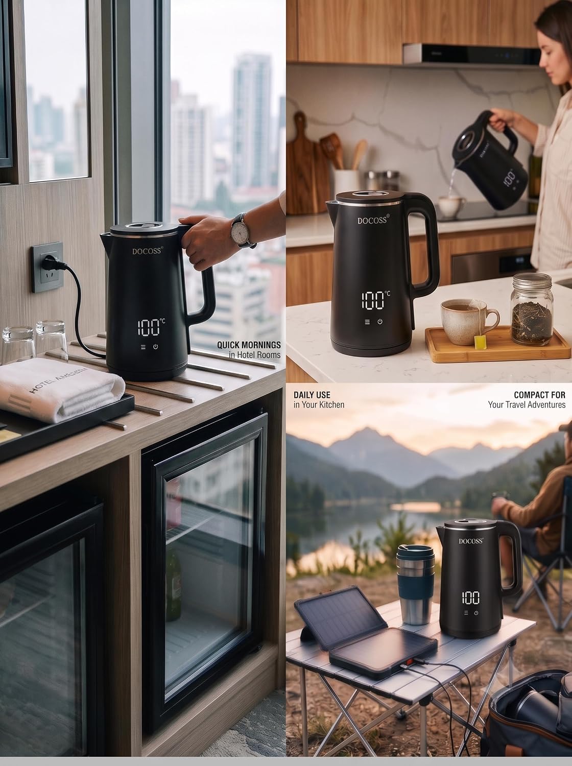 DOCOSS Electric Kettle for Hot Water, 1.8L Multipurpose Kettle with 5 Preset Modes & Digital Touch Display, 1800W Hot water Kettle with Auto Shutoff and 360° Swivel Base