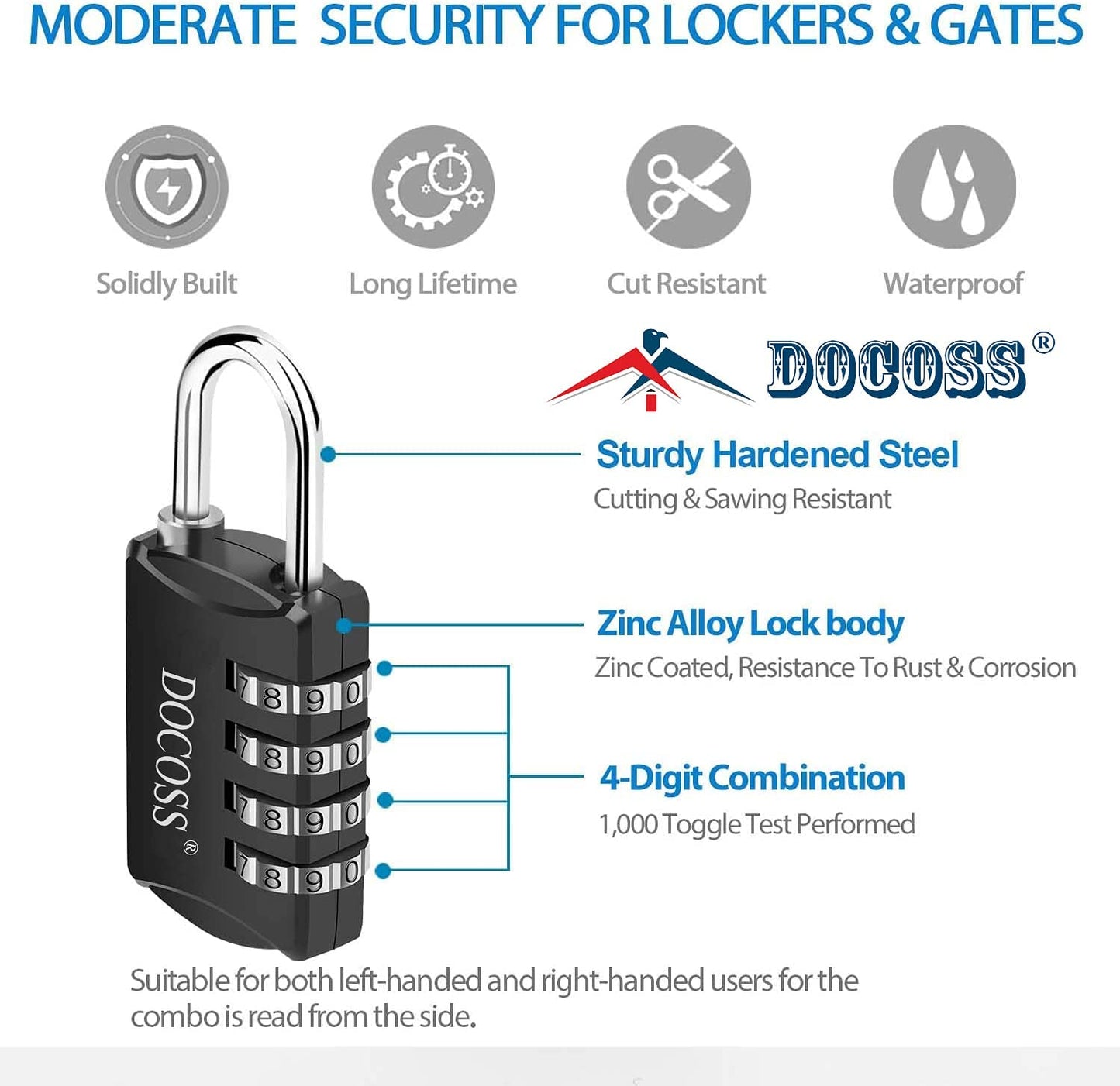 DOCOSS Metal 4 Digit Number Lock For Bag Luggage,Small Combination Lock /Password Locks -Pack of 2 (Black)