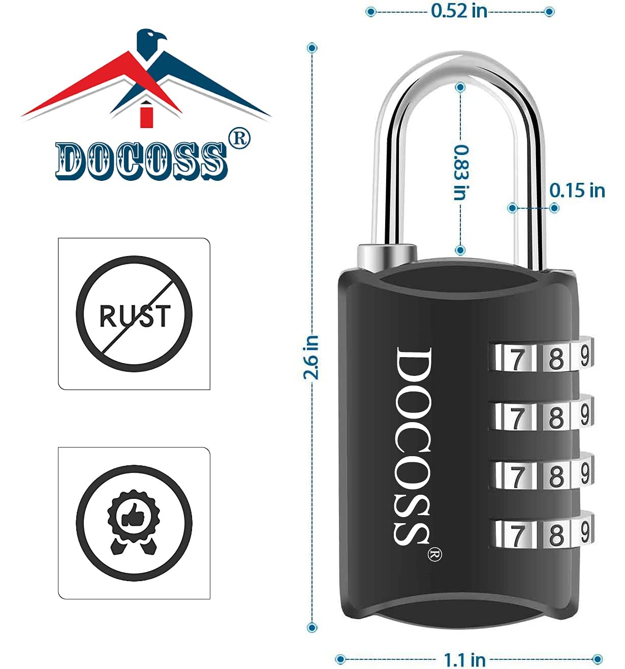 DOCOSS Metal 4 Digit Number Lock For Bag Luggage,Small Combination Loc