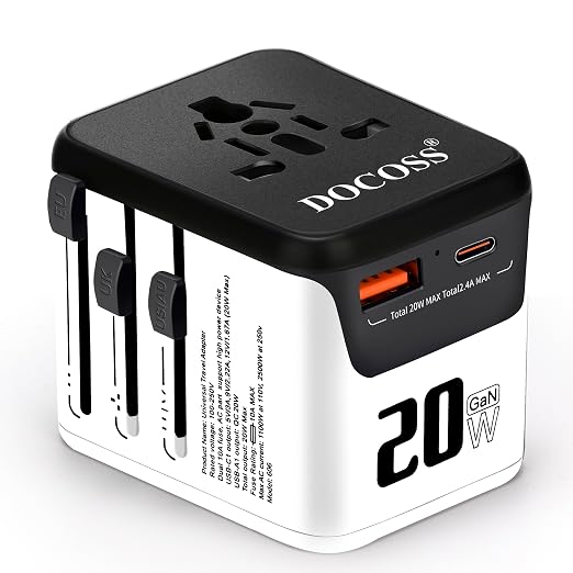 Docoss Fast Charging Universal 20W GaN Travel Adapter