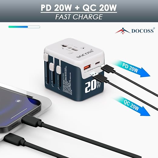 Docoss Fast Charging Universal 20W GaN Travel Adapter