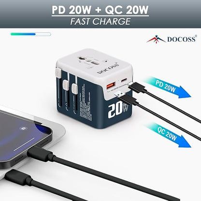 Docoss Fast Charging Universal 20W GaN Travel Adapter